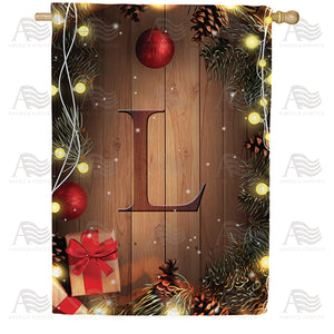 Wood Panel Lights Monogram Double Sided House Flag