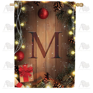 Wood Panel Lights Monogram Double Sided House Flag