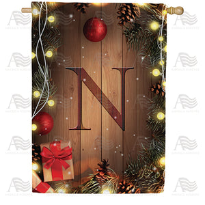Wood Panel Lights Monogram Double Sided House Flag