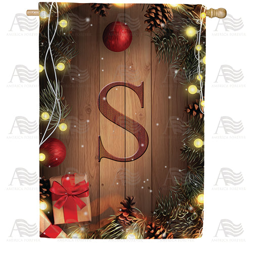 Wood Panel Lights Monogram Double Sided House Flag