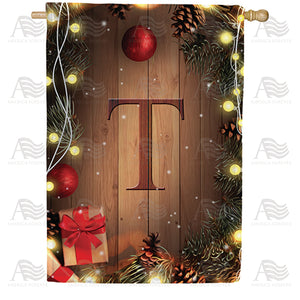 Wood Panel Lights Monogram Double Sided House Flag