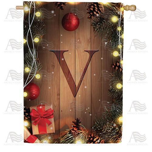 Wood Panel Lights Monogram Double Sided House Flag