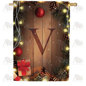 Wood Panel Lights Monogram Double Sided House Flag