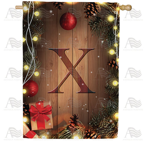 Wood Panel Lights Monogram Double Sided House Flag