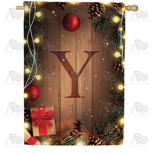 Wood Panel Lights Monogram Double Sided House Flag