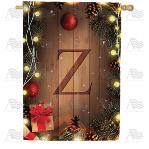 Wood Panel Lights Monogram Double Sided House Flag