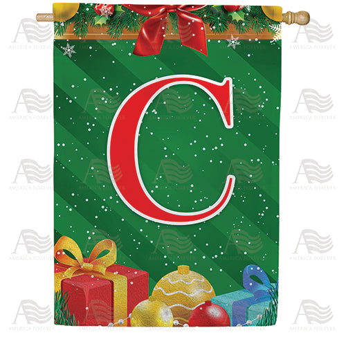 Merry Christmas Monogram Double Sided House Flag