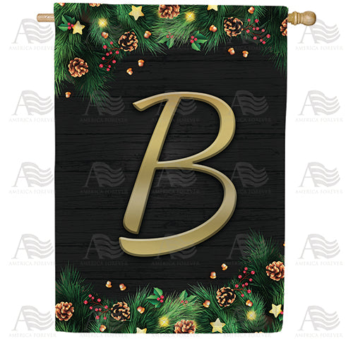 Pine Cones And Stars Monogram Double Sided House Flag