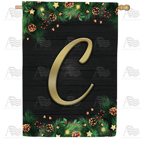 Pine Cones And Stars Monogram Double Sided House Flag