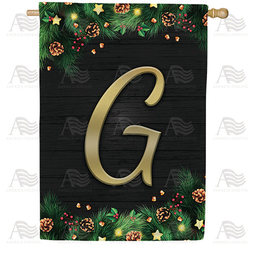 Pine Cones And Stars Monogram Double Sided House Flag