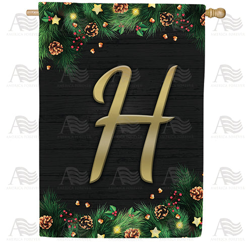 Pine Cones And Stars Monogram Double Sided House Flag