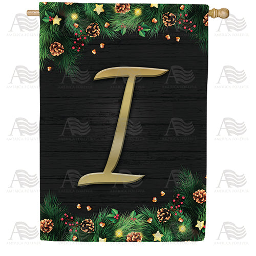 Pine Cones And Stars Monogram Double Sided House Flag