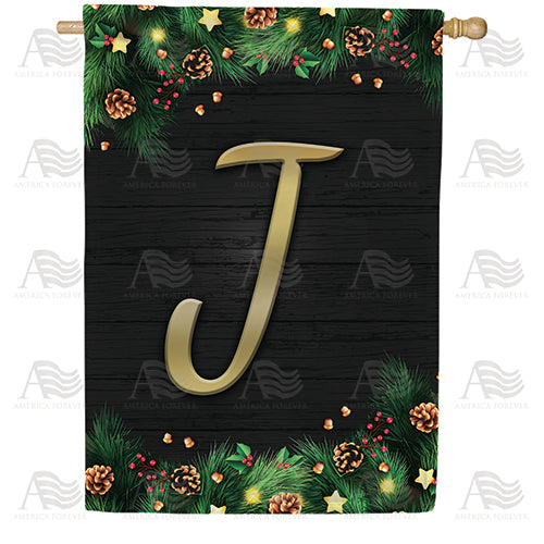 Pine Cones And Stars Monogram Double Sided House Flag