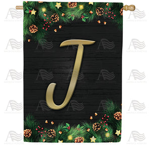 Pine Cones And Stars Monogram Double Sided House Flag