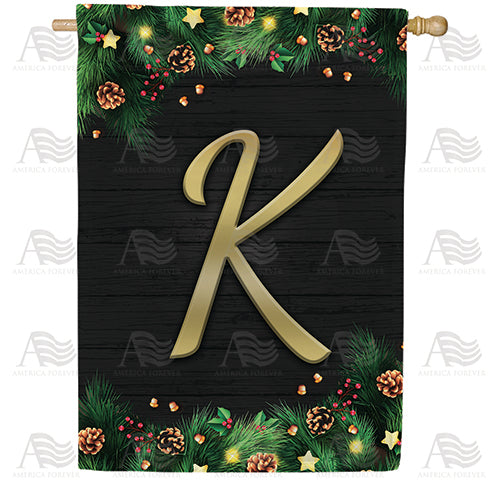Pine Cones And Stars Monogram Double Sided House Flag