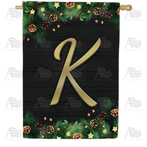 Pine Cones And Stars Monogram Double Sided House Flag