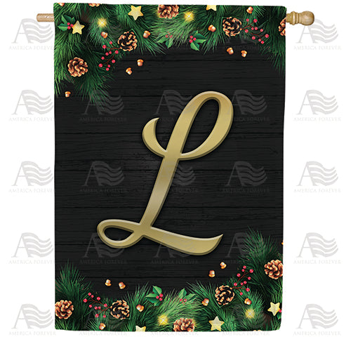 Pine Cones And Stars Monogram Double Sided House Flag