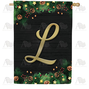 Pine Cones And Stars Monogram Double Sided House Flag