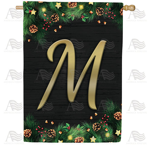Pine Cones And Stars Monogram Double Sided House Flag