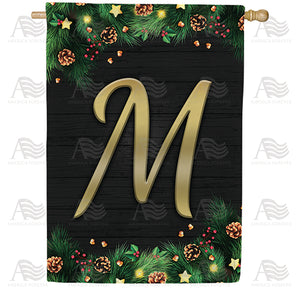 Pine Cones And Stars Monogram Double Sided House Flag