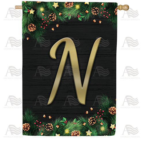 Pine Cones And Stars Monogram Double Sided House Flag