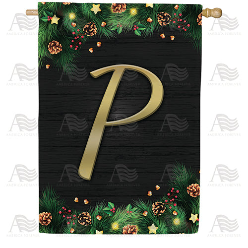 Pine Cones And Stars Monogram Double Sided House Flag