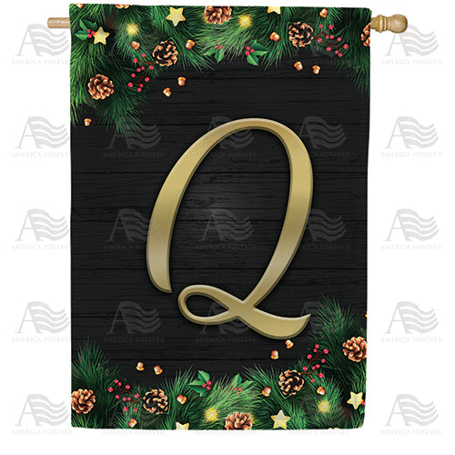 Pine Cones And Stars Monogram Double Sided House Flag