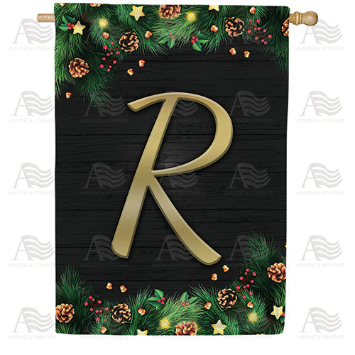 Pine Cones And Stars Monogram Double Sided House Flag