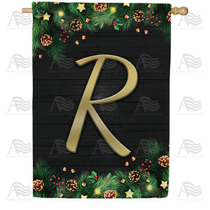 Pine Cones And Stars Monogram Double Sided House Flag
