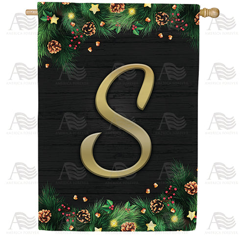 Pine Cones And Stars Monogram Double Sided House Flag
