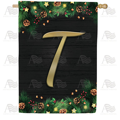 Pine Cones And Stars Monogram Double Sided House Flag