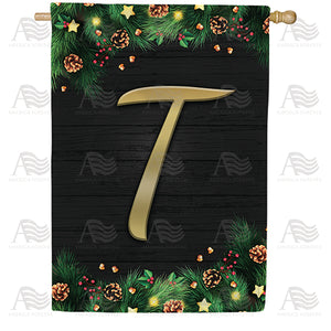 Pine Cones And Stars Monogram Double Sided House Flag