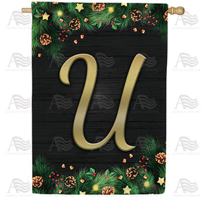 Pine Cones And Stars Monogram Double Sided House Flag