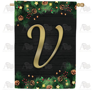 Pine Cones And Stars Monogram Double Sided House Flag
