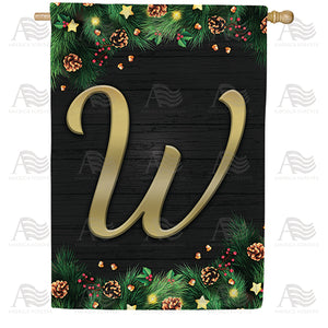 Pine Cones And Stars Monogram Double Sided House Flag
