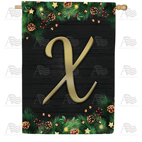 Pine Cones And Stars Monogram Double Sided House Flag