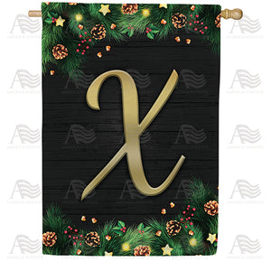 Pine Cones And Stars Monogram Double Sided House Flag