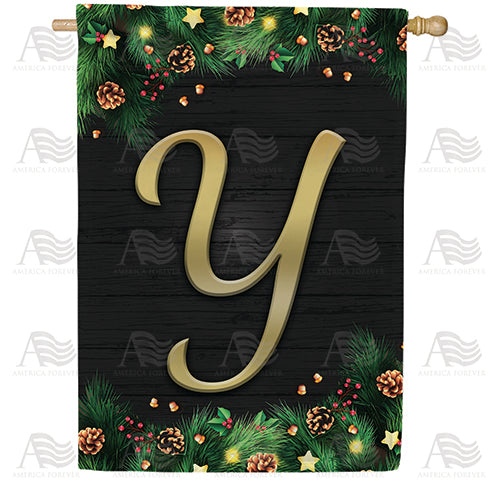 Pine Cones And Stars Monogram Double Sided House Flag