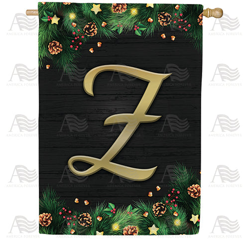 Pine Cones And Stars Monogram Double Sided House Flag