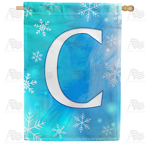 Snowflakes Monogram Double Sided House Flag