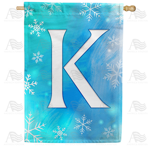 Snowflakes Monogram Double Sided House Flag