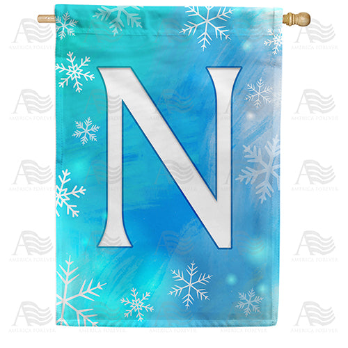 Snowflakes Monogram Double Sided House Flag