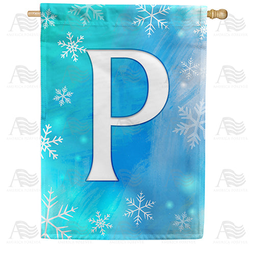 Snowflakes Monogram Double Sided House Flag
