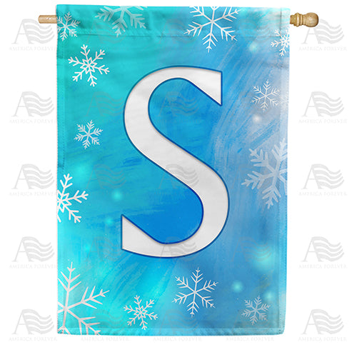 Snowflakes Monogram Double Sided House Flag