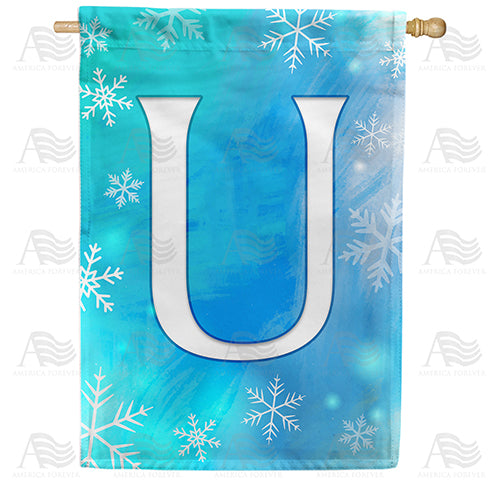 Snowflakes Monogram Double Sided House Flag
