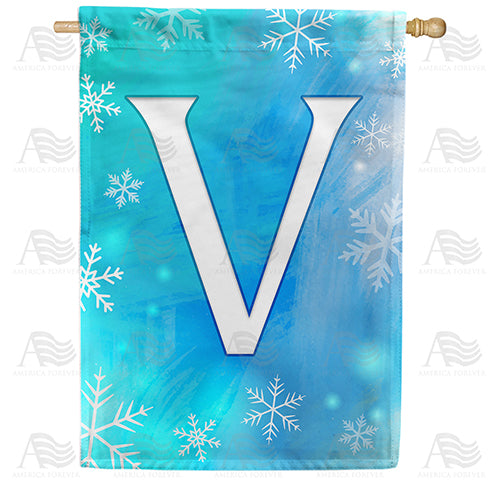 Snowflakes Monogram Double Sided House Flag