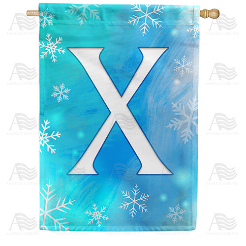 Snowflakes Monogram Double Sided House Flag
