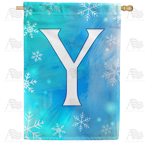 Snowflakes Monogram Double Sided House Flag