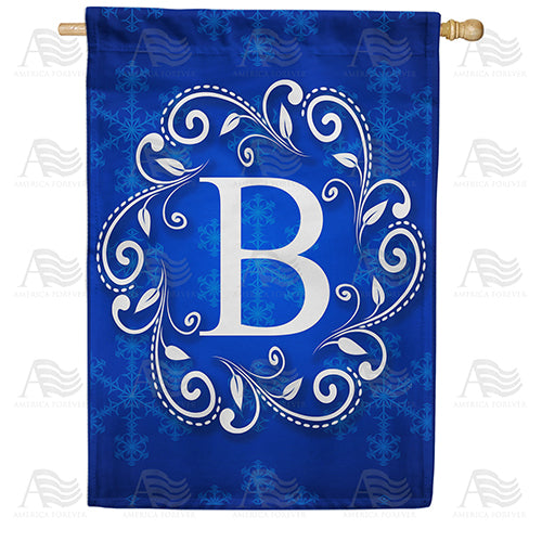 Royal Blue Winter Monogram Double Sided House Flag