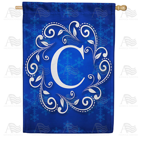 Royal Blue Winter Monogram Double Sided House Flag
